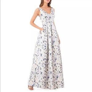 JC Collection Floral Printed Gown Chinoiserie Blue White Prom Grandmillenial
